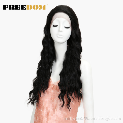 Magic 28" Lace Front Synthetic Wigs For Black Women Natural Long Wavy African American Wig Heat Resistant Fiber Middle Parting